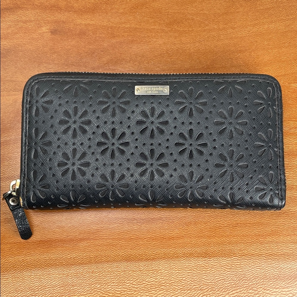 KATE SPADE New York Cedar Street Perforated Lacey Wallet Black Leather